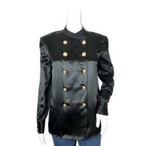 Balmain X H&M Silk Black Military Shirt / Jacket with Gold-tone Buttons Sz  4new